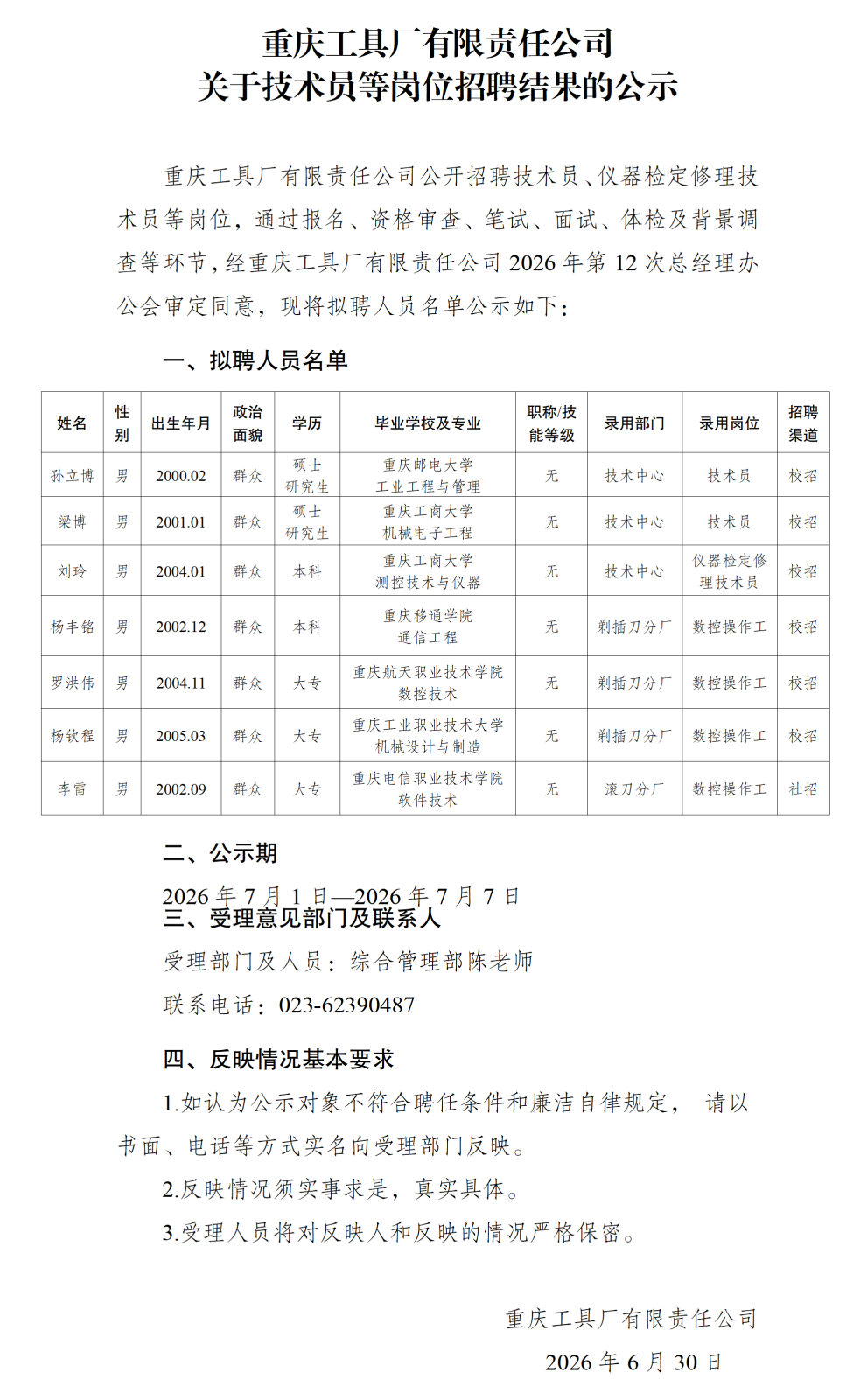 20260701重庆工具厂有限责任公司关于技术员等岗位招聘结果的公示_01.png
